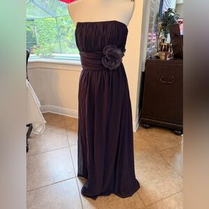 Bill Levkoff Strapless Plum Chiffon Gown with Floral Sash
